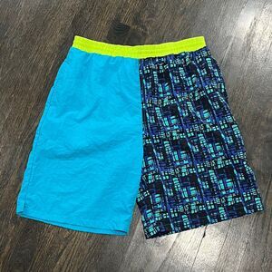 Vintage MTO Surf Trunks Men’s Large Blue 90s Nylon Mesh Liner Colorful Neon‎
